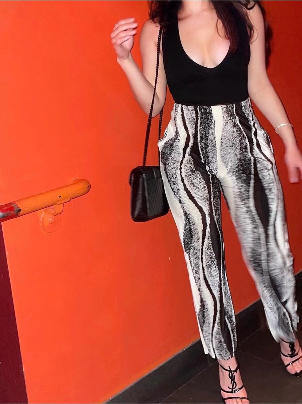 Source Unknown Black & White Abstract Stripe Wide-Leg Pants